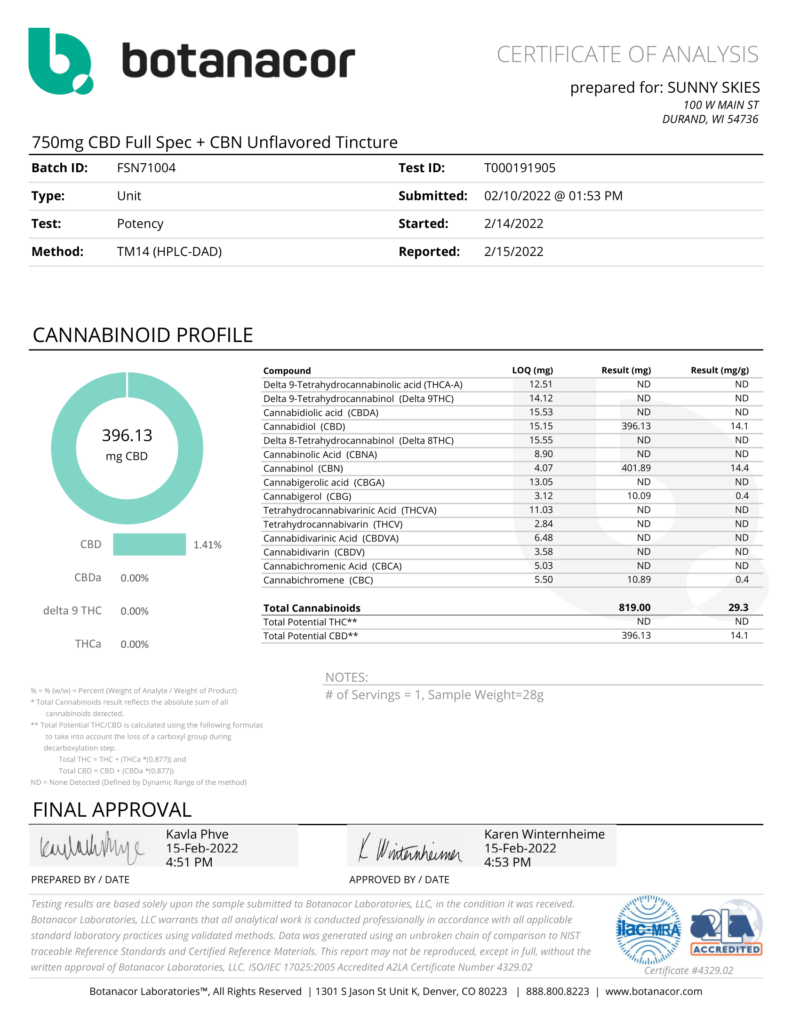 Sunny Skies CBD - Full-Spectrum CBD+CBN Tincture Unflavored - Image 5