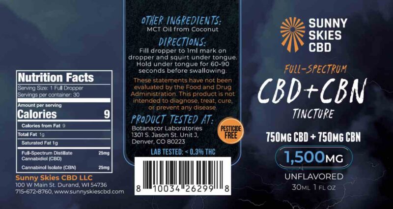 Sunny Skies CBD - Full-Spectrum CBD+CBN Tincture Unflavored - Image 3