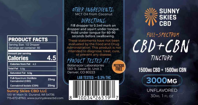 Sunny Skies CBD - Full-Spectrum CBD+CBN Tincture Unflavored - Image 2